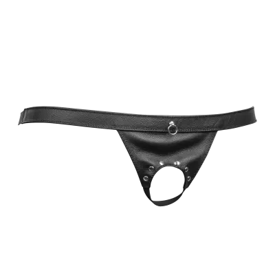 Men's Leather Open Cock G-String