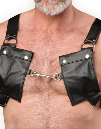 Men's Leather Chest Harness with Pockets