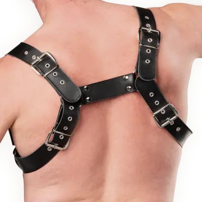 Men's Leather Chest Harness with Pockets