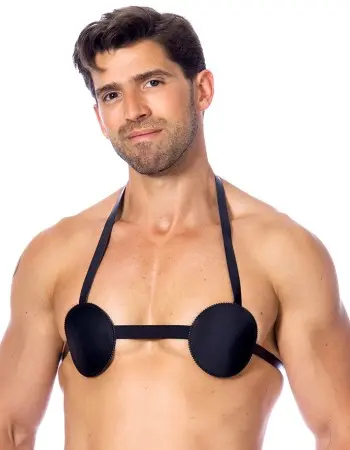 Men's Leather Nipple Harness Bra With Spikes Inside