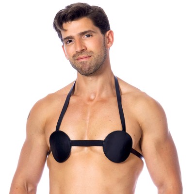 Men's Leather Nipple Harness Bra With Spikes Inside