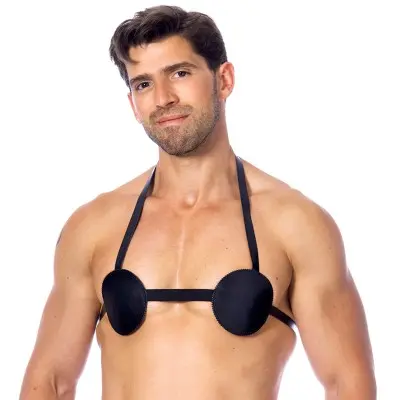 Men's Leather Nipple Harness Bra With Spikes Inside