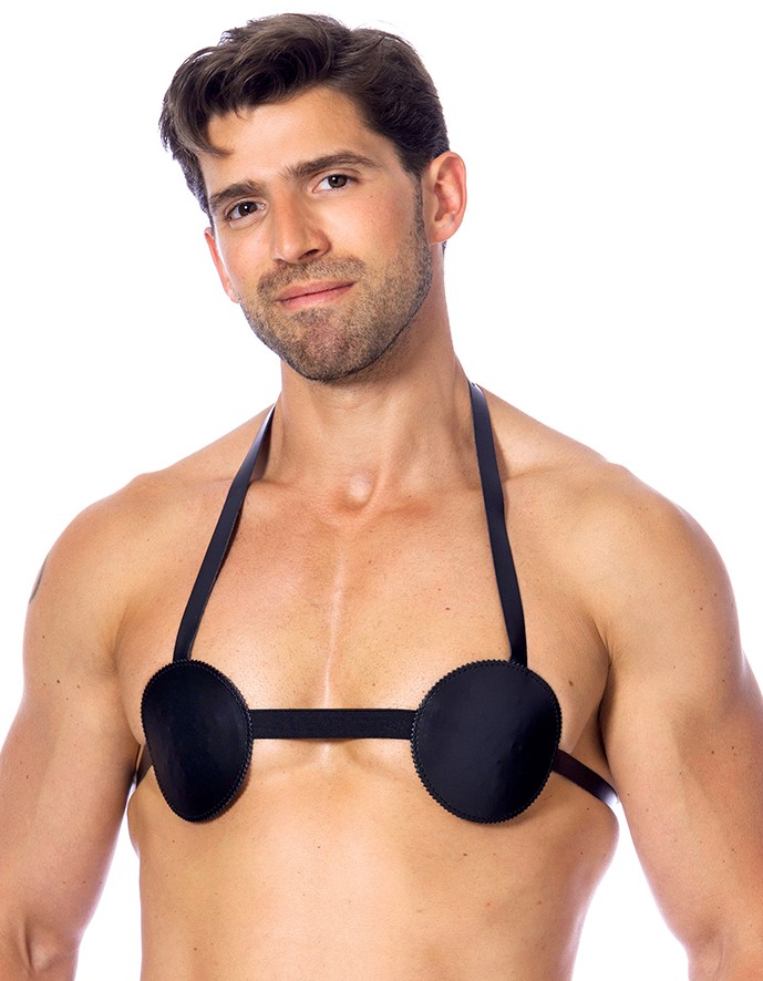 Men's Leather Nipple Harness Bra With Spikes Inside