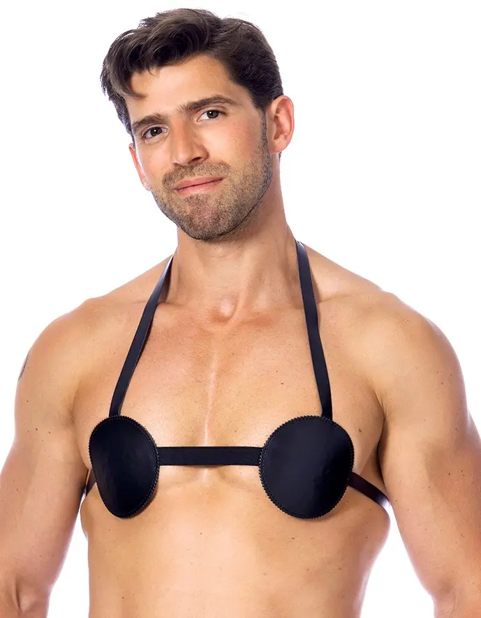 Men's Leather Nipple Harness Bra With Spikes Inside