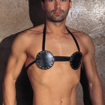 Men's Leather Nipple Harness Bra With Spikes Inside
