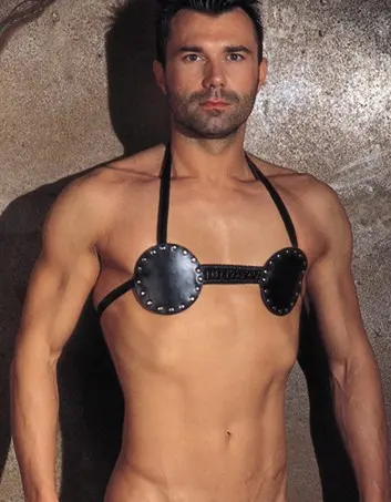 Men's Leather Nipple Harness Bra With Spikes Inside