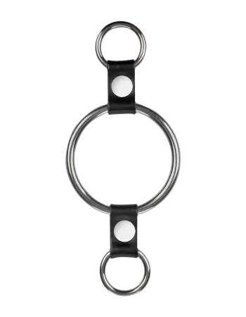 Metal Cock Ring with Leather Straps & Attachment Rings – 50 mm
