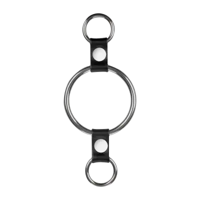Metal Cock Ring with Leather Straps & Attachment Rings – 50 mm