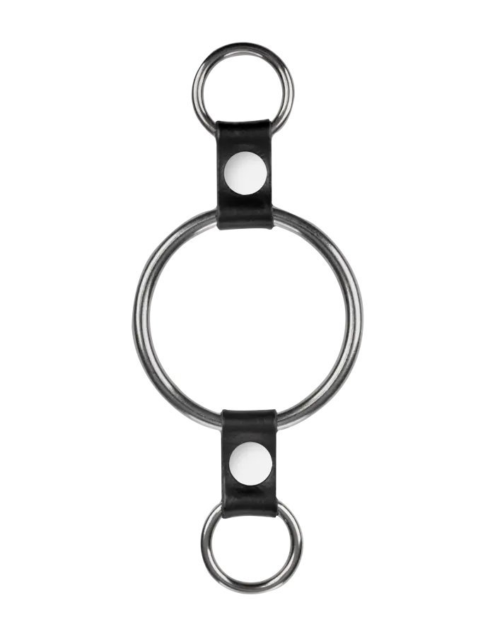 Metal Cock Ring with Leather Straps & Attachment Rings – 50 mm
