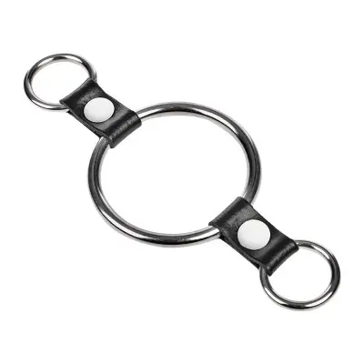 Metal Cock Ring with Leather Straps & Attachment Rings – 50 mm