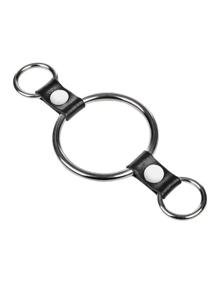 Metal Cock Ring with Leather Straps & Attachment Rings – 50 mm