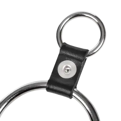 Metal Cock Ring with Leather Straps & Attachment Rings – 50 mm
