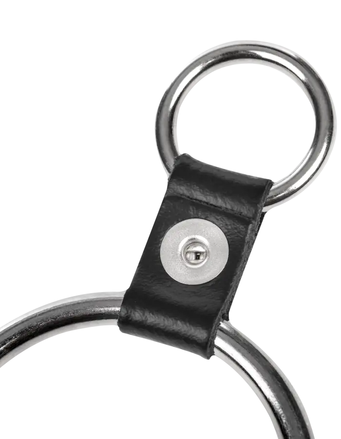 Metal Cock Ring with Leather Straps & Attachment Rings – 50 mm
