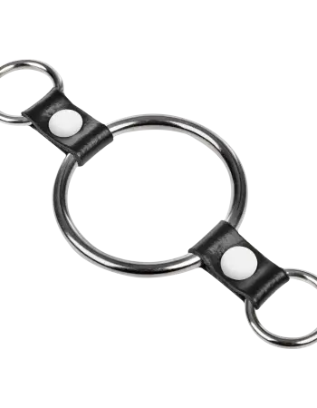 Metal Cock Ring with Leather Straps & Attachment Rings – 50 mm