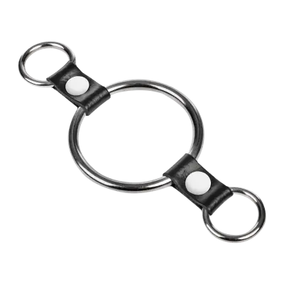 Metal Cock Ring with Leather Straps & Attachment Rings – 50 mm
