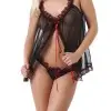 Mistress for Hire - Black/Red Sheer Lace Babydoll & Tanga