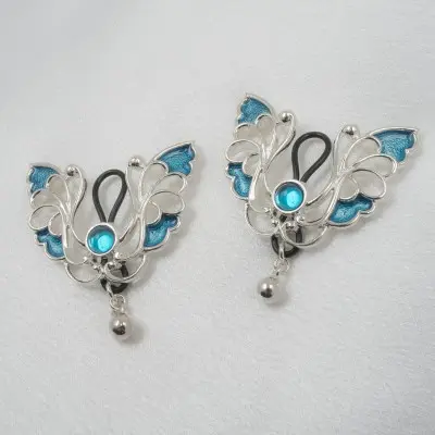 Morpho - Cobalt and Silver Butterfly Non-Piercing Nipple Ring Jewelry