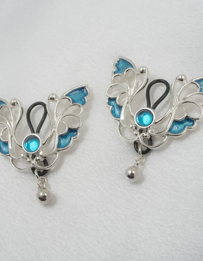 Morpho - Cobalt and Silver Butterfly Non-Piercing Nipple Ring Jewelry