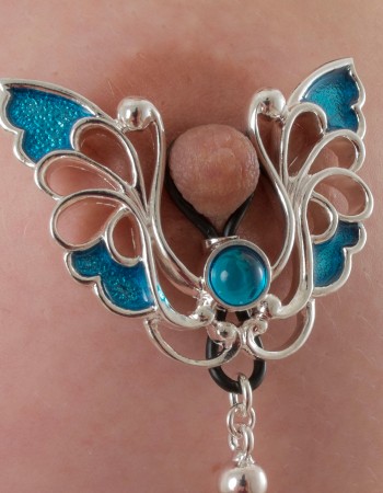 Morpho - Cobalt and Silver Butterfly Non-Piercing Nipple Ring Jewelry