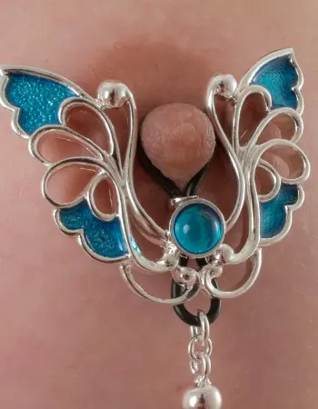 Morpho - Cobalt and Silver Butterfly Non-Piercing Nipple Ring Jewelry