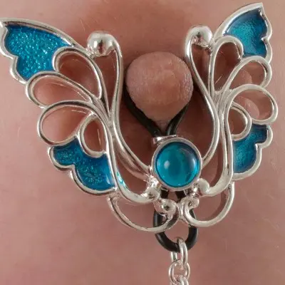 Morpho - Cobalt and Silver Butterfly Non-Piercing Nipple Ring Jewelry