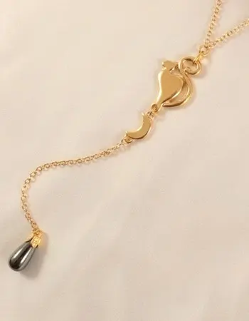Nefertari - Waist Chain in Gold & Hematite with Cat and Moon Charms