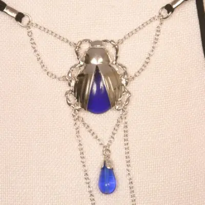 Nefertiti - Women's Sacred Scarab Silver G-String With Elastic Waist Band