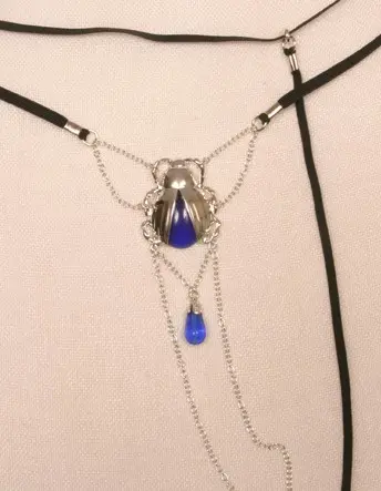 Nefertiti - Women's Sacred Scarab Silver G-String With Elastic Waist Band