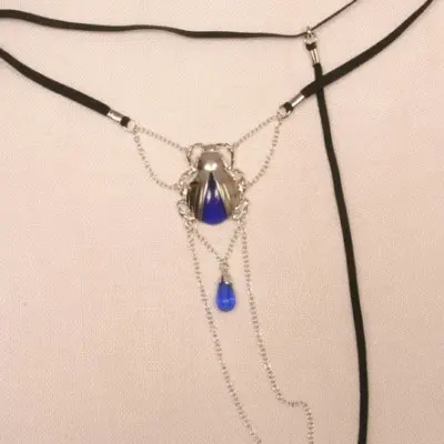 Nefertiti - Women's Sacred Scarab Silver G-String With Elastic Waist Band