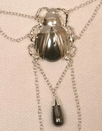 Nefertiti - Women's Sacred Scarab Silver G-String With Elastic Waist Band
