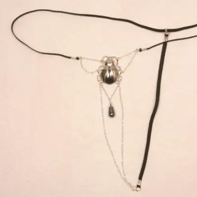Nefertiti - Women's Sacred Scarab Silver G-String With Elastic Waist Band