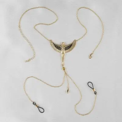 Nile Sunset - Gold Breast and Nipple Necklace with Isis Charm