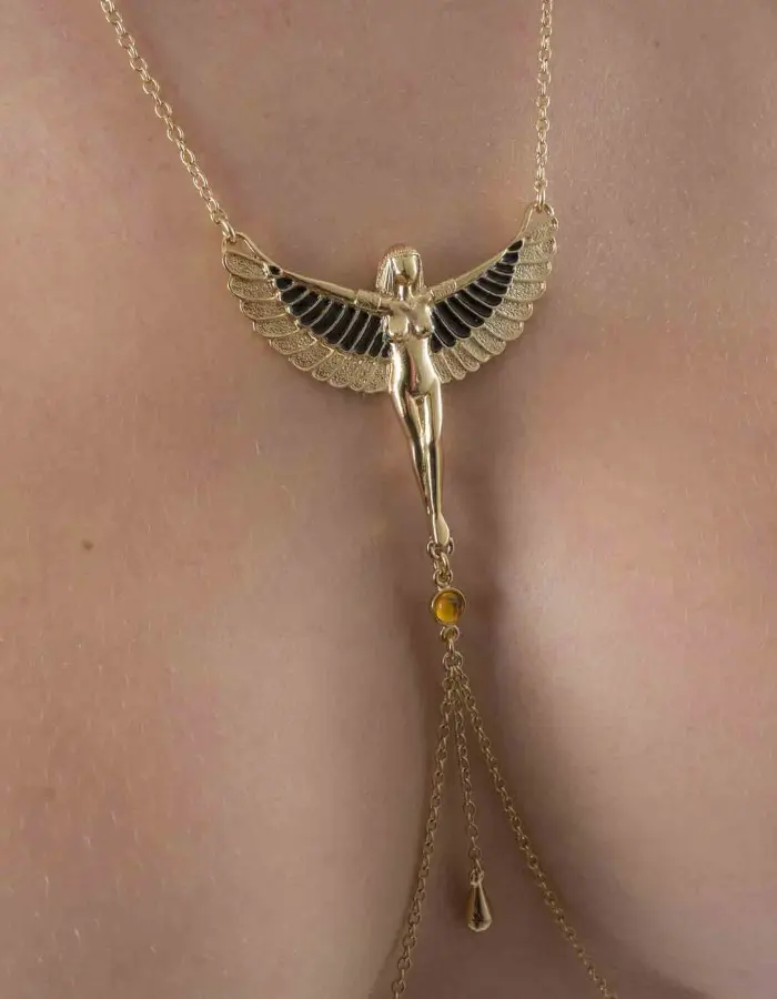 Nile Sunset - Gold Breast and Nipple Necklace with Isis Charm