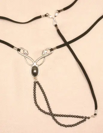 Nile Whisper - Women's Silver Serpent G-String With Hematite Gem
