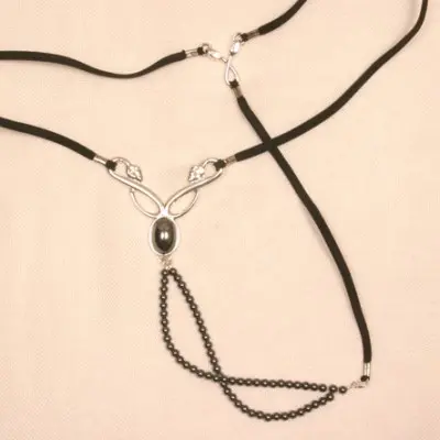 Nile Whisper - Women's Silver Serpent G-String With Hematite Gem