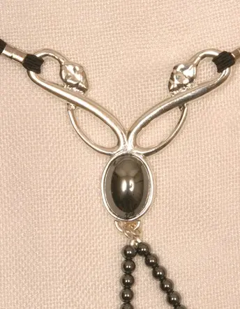 Nile Whisper - Women's Silver Serpent G-String With Hematite Gem