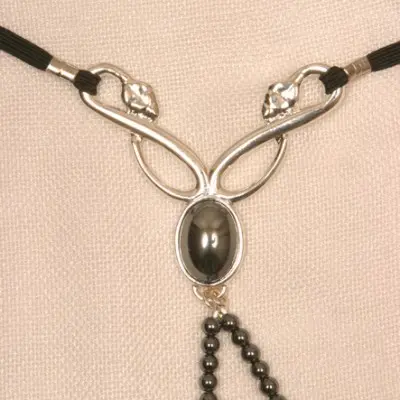 Nile Whisper - Women's Silver Serpent G-String With Hematite Gem