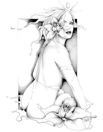Orchid Woman Lithograph 30x40 cm