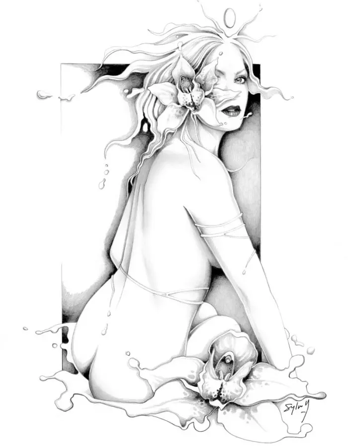 Orchid Woman Lithograph 30x40 cm