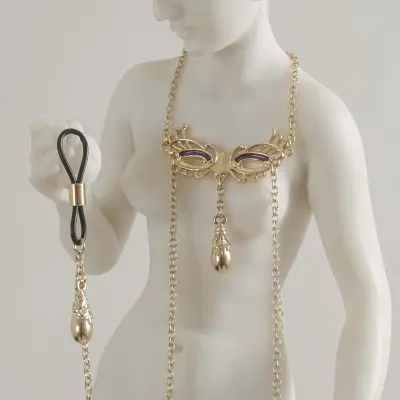 Paola Fracassa - Venetian Love Mask Neck and Breast Chain Non-Piercing Nipple Rings in Gold