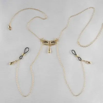 Paola Fracassa - Venetian Love Mask Neck and Breast Chain Non-Piercing Nipple Rings in Gold