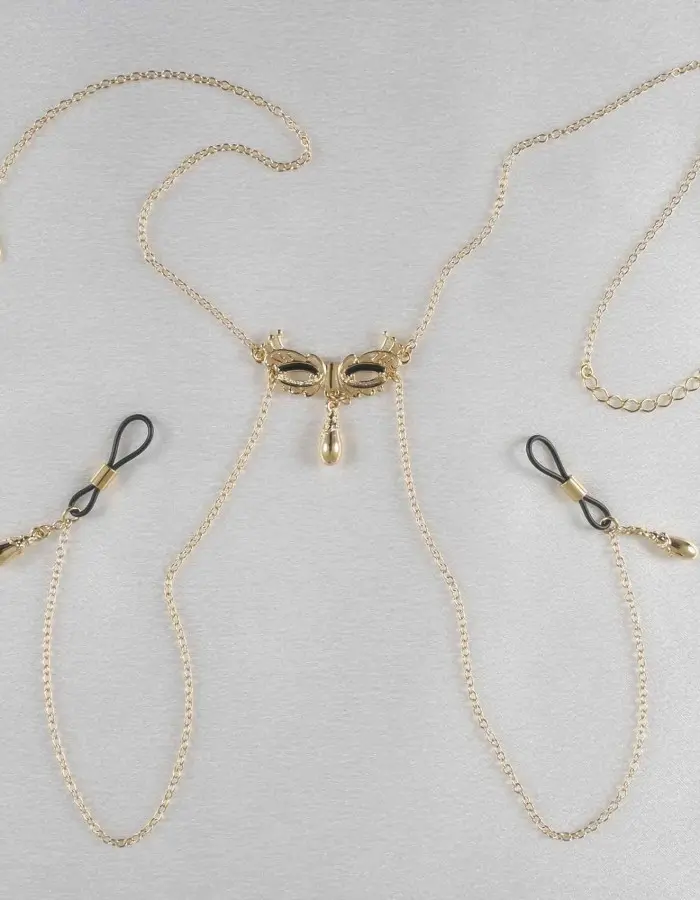 Paola Fracassa - Venetian Love Mask Neck and Breast Chain Non-Piercing Nipple Rings in Gold
