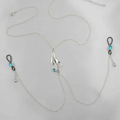 Parvati - Breast Chain With Non-Piercing Nipple Rings in Silver