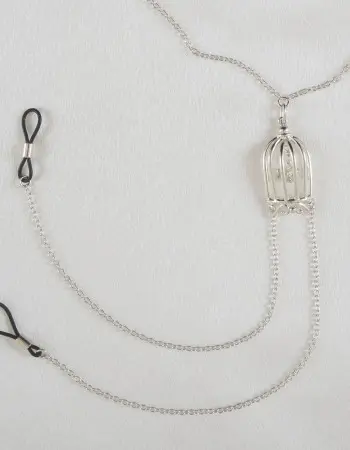 Paths That Cross - Women's Bird in a Cage Neck Breast Chain and Non-Piercing Nipple Rings in Silver