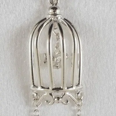 Paths That Cross - Women's Bird in a Cage Neck Breast Chain and Non-Piercing Nipple Rings in Silver