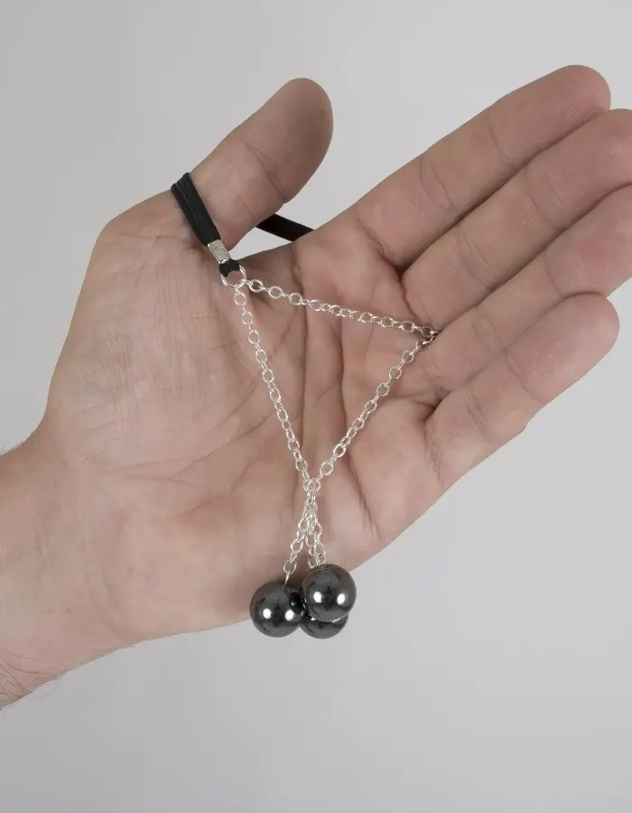 Pawnbroker - Sterling Silver  Penis Band with Triple Hematite Globes