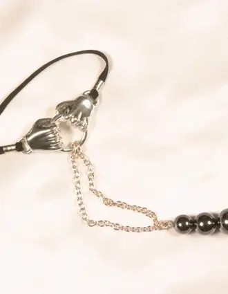 Philanthropy - Helping Hands Penis Band in Silver with Hematite Pendant