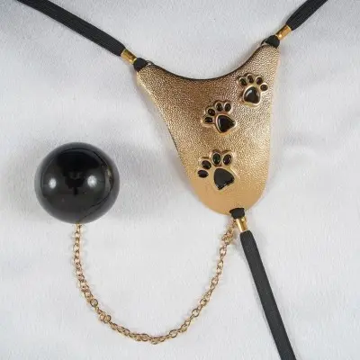 Pussy Galore - Gold Cat Paw G-String with Insertable Vaginal Ball