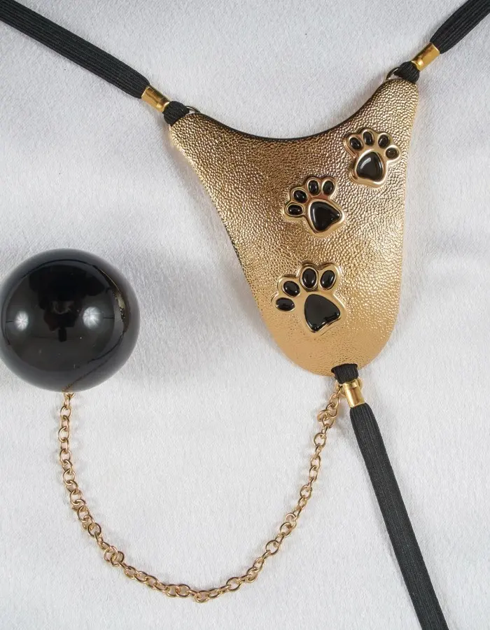 Pussy Galore - Gold Cat Paw G-String with Insertable Vaginal Ball