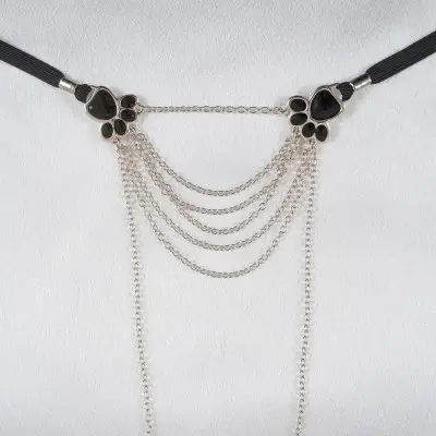 Pussy Ninja - Silver Vaginal Veil G-String Jewelry  with Cat Paws